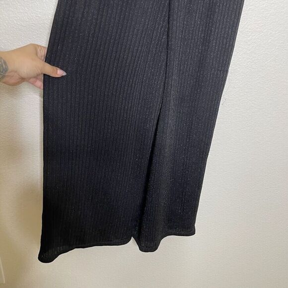 Minkpink Jumpsuit Small Black Shimmer Short Sleeve Ribbed Twist Front Lined Zip - Picture 12 of 16